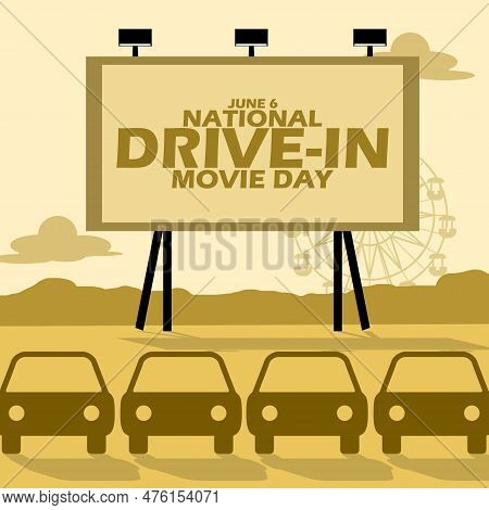 Big Screen To Play Movies During Drive-in Movie Event With Cars, Ferris Wheel, And Bold Text At Even