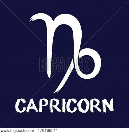 Hand Drawn Zodiak Signs. White Capricorn Zodiac Icons On A Blue Background. Astrological Symbols Of 