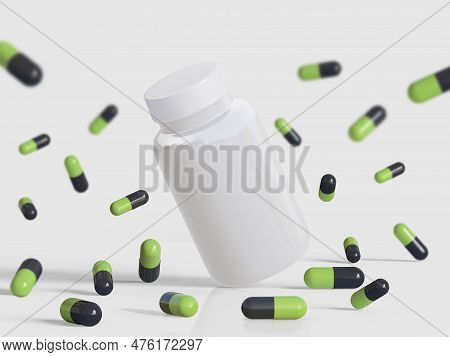 Pill Bottle Medichine White Color And Realistic