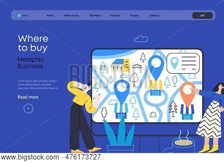 Memphis Business Illustration. Where To Buy -modern Flat Vector Concept Illustration Of People Looki