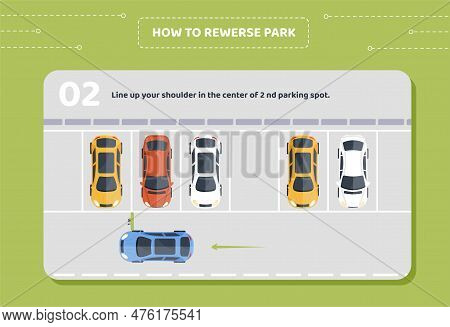 How To Parking Stage 2. Line Up You Shoulder In Center Of Second Parking Slot. Top View Of Parking L