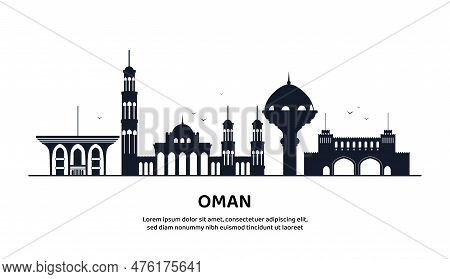 Oman Line Skyline Concept. Traditional Oriental Architecture. Design Element For Invitation And Gree