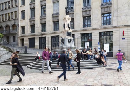 Geneve, Switzerland - June 11 2018: Erected In 1857 By A Munich Sculptor Named Johannes Leeb At The 
