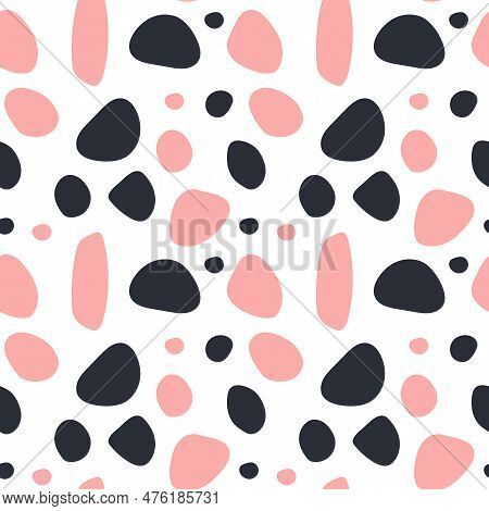 Abstract Seamless Pattern With Pink Spots. Vector Doodle Illustration On White Background. Spots For