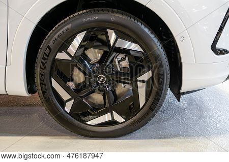 Riga, Latvia, April 28, 2023: Close-up Of Opel Grandland Gse Wheel, Decorative New Design Alloy Whee