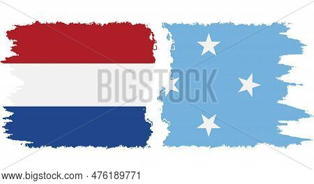 Federated States Of Micronesia And Netherlands Grunge Flags Connection, Vector