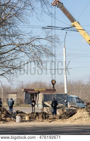 Tiraspol, Moldova - 13, February, 2023: Repair Underground Storm Sewers, Water Main, Sanitary Sewer,