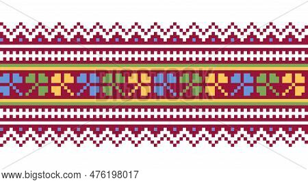Clover Trefoil Colorful Leaves. Vector Geometric Border Pattern, Ornament For Textile Or Fabric. Pix
