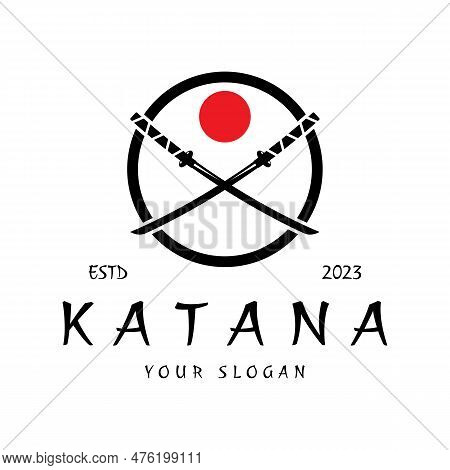Simple Katana Samurai Sword Logo Design Template Vector,