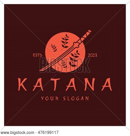 Simple Katana Samurai Sword Logo Design Template Vector,