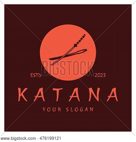 Simple Katana Samurai Sword Logo Design Template Vector,