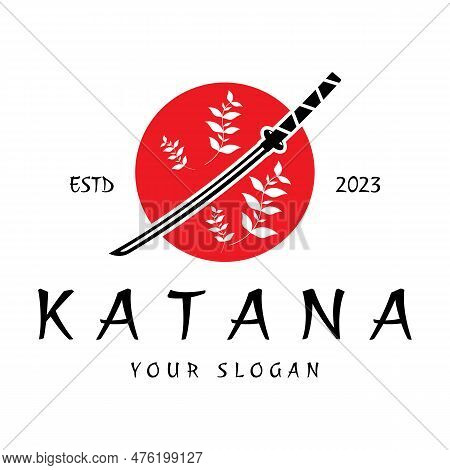 Simple Katana Samurai Sword Logo Design Template Vector,