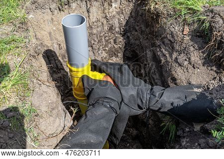 Overflow And Infiltration Well Connected To Drainage Pipes, Dug In A Ditch.