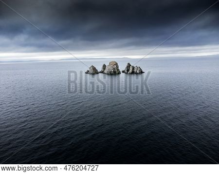 The Shag Rocks Aerial View Isolated In The Atlantic Ocean Near Whiteway Newfoundland Along The East 