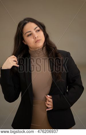Young Attractive Woman Wearing Casual Clothing Posing Outdoors In The City. Nicosia Cyprus