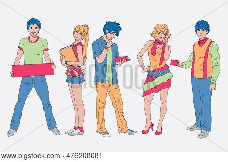 Fun And Playful Vector Illustration Of Boys And Girls With Props - Perfect For Stock Art And Web Des