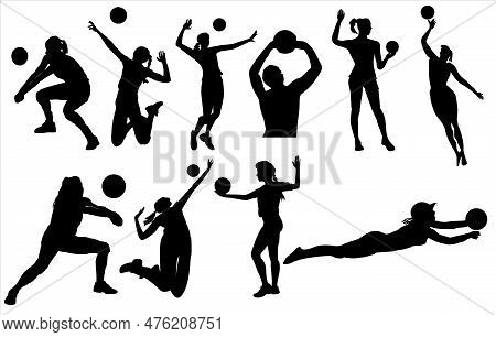 Vector Clipping Art Of Volleyball Players Set , Set Of Volleyball Player