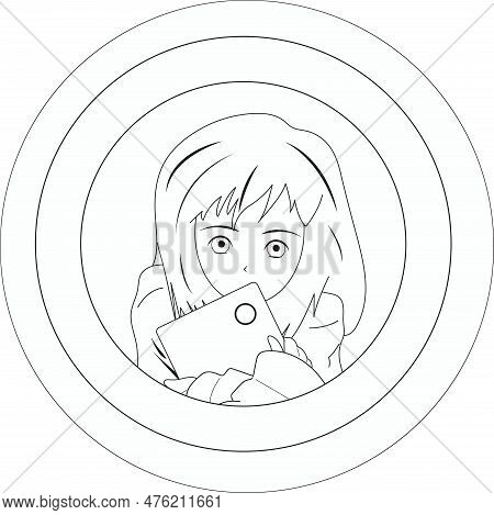 The Girl Holds Her Favorite Tablet In Her Hands. Black And White. Good Emotions. Computer Techologie