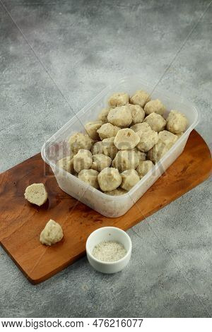 Meat Balls Called Bakso Or Baso Indonesian Typical Street Food. Homemade Meatballs.