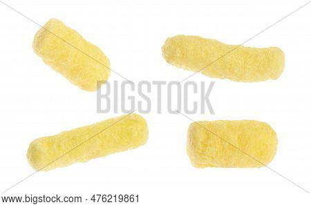 Collage With Tasty Corn Sticks On White Background