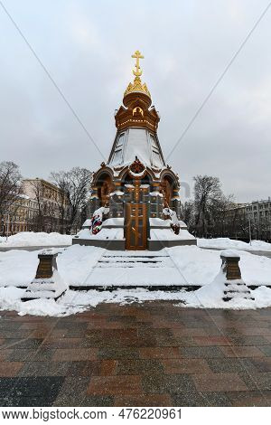 Moscow, Russia - Jan 23, 2022: Monument - Chapel 