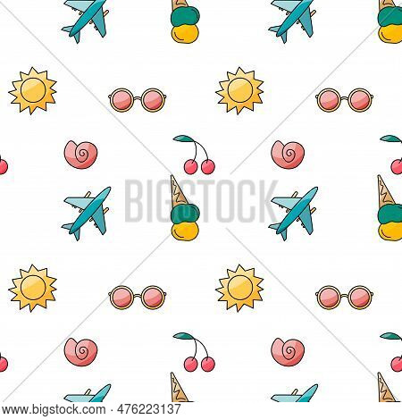 Summer Glasses Swimsuit Sonce Ice Cream Airplane Travel Cherry Vacation Pattern