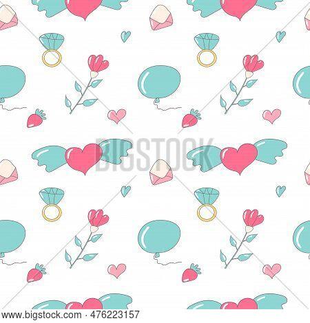 Heart Wings Rings Engagement Diamond Flowers Balloons Fruit Letters White Pink Blue Valentines Day W