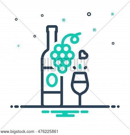 Mix Icon For Wine Drink Liqueur Merlot Varietal Libation Grapes-bunch Celebration Wineglass Bottle L