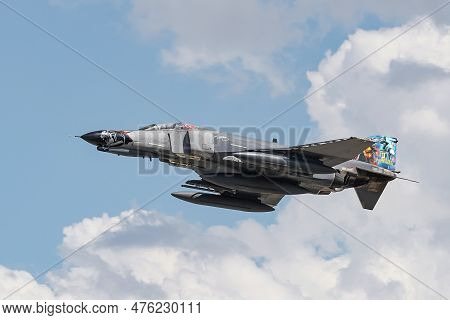 Konya, Turkiye - June 30, 2022: Turkish Air Force Mcdonnell Douglas F-4e Phantom Ii (5009) Flying Ov