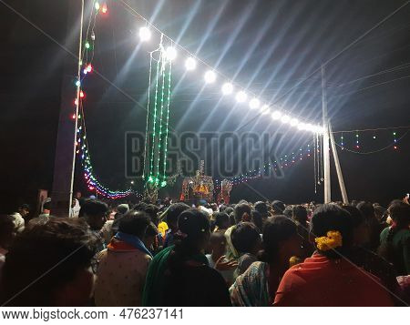 Closeup Of Beautiful Electric Light Decoration In A Kadailavagilu Village During Kalamma Festival An