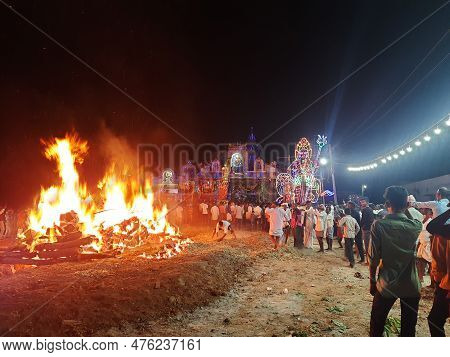 Closeup Of Beautiful Electric Light Decoration In A Kadailavagilu Village During Kalamma Festival An