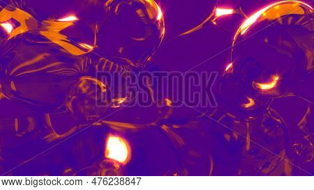 Golden Limpid Glass Balls Floating On Rose Backdrop - Abstract 3d Illustration