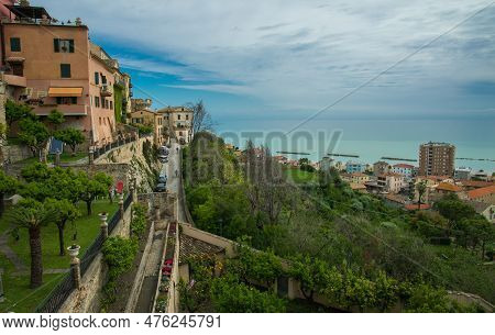 Grottammare, Italy - May 12, 2023: Beautiful View Of Grottammare Medieval Village On The Adriatic Se