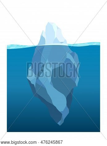 Iceberg Floating In Water. Arctic Glacier. Futuristic Polygonal Illustration On Blue Background. Hug