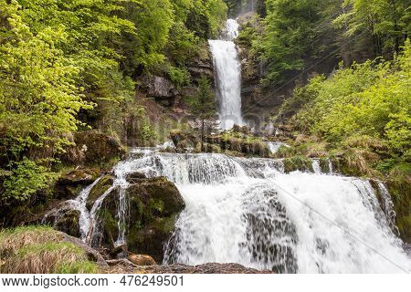 Waterfalls Giessbach In The Bernese Oberland, Switzerland. Giessbach Waterfall Flow To Lake Brienz I