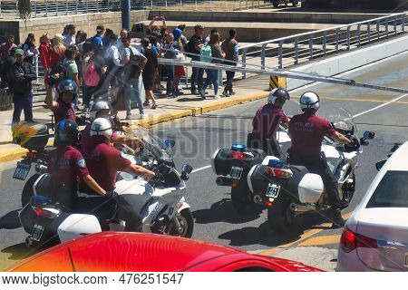 Buenos Aires, Argentina - November 4 2022: Police Persons From The Policia De La Ciudad With Helmets