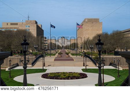 Lansing Mi - May 6, 2023: Capital Complex From The Steps Of The Michigan Capitol Building