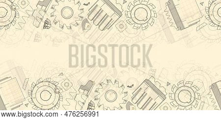 Mechanical Engineering Drawings On Light Background. Cutting Tools, Milling Cutter. Technical Design