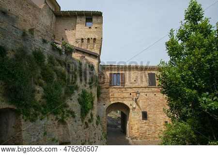 View Of The Castle Of Grottammare Medieval Village During Summer Day Of Sun In The Marche Region, It
