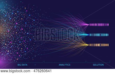 Big Data Analytics Visualization. Digital Flow Of Chaotic Data Dots Connected With Analytics Lines T