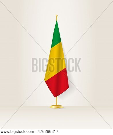 Mali Flag On A Flag Stand. Vector Illustration.