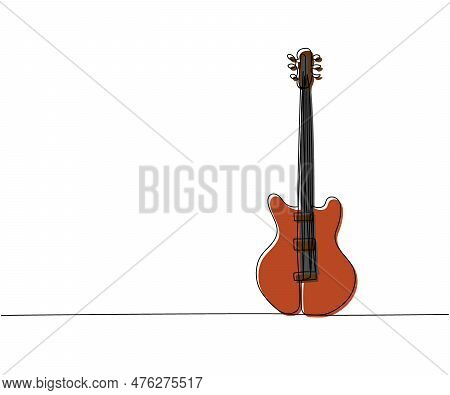 Electric Guitar One Line Color Art. Continuous Line Drawing Of Musical, Equipment, Song, Guitar, Ele