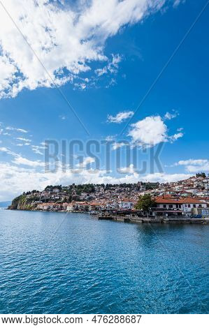 View Of Ohrid Lake, City Of Ohrid. Ohrid Is A Macedonian Resort And Famous Tourist Destination Under