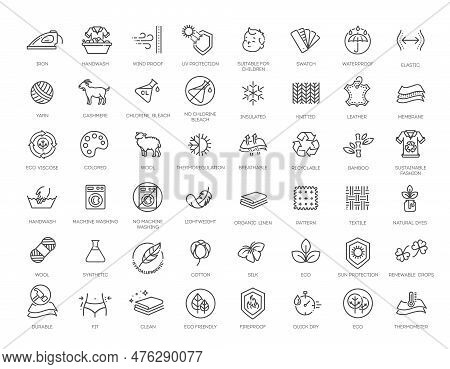 Set Of Fabric Features Icons. Line Art Style Icons Bundle. Vector Illustration