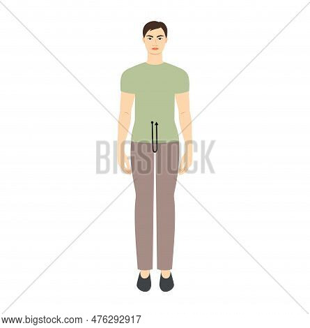 Men To Do Crotch Depth Measurement Body With Arrows Fashion Illustration For Size Chart. Flat Male C