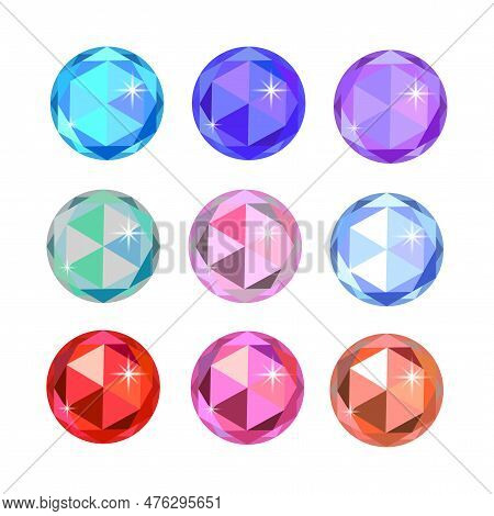 Colorful Gemstones Collection. Set Of Multicolored Diamonds. Precious Stone Vector Jewels. Vector Il