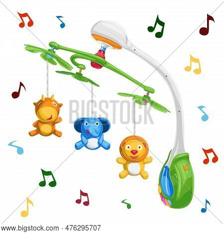 Carousel With Toys On The Crib For Children. Vector Illustration Of Crib Mobile For Kids. Illustrati