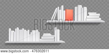 White Blank 3d Book Shelf Cover Library Mockup. Realistic Vector Wall Bookshelf Mock Up Isolated On 
