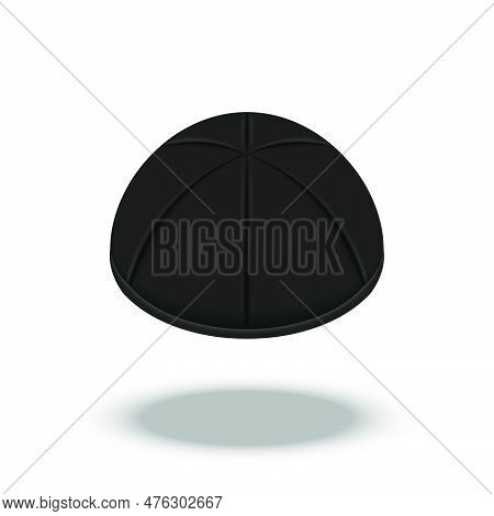 A Black Cloth Kippah Is A Brimless Cap Traditionally Worn By Jewish Males Isolated On White Backgrou