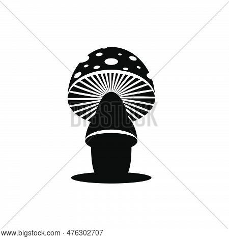 Amanita Mushroom Logo Isolated On White Background, Single Fly Agaric Mushroom Cartoon Black And Whi